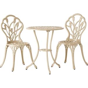 Christopher Knight Home Nassau Outdoor Vintage Style Cast Aluminum Bistro Set with Tulips, 3-Pcs, Sand