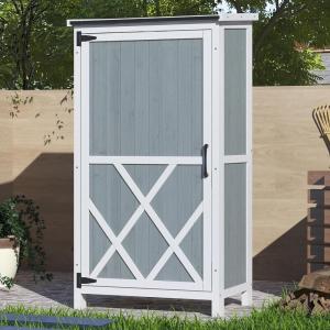 Christopher Knight Home Neapo 54″ Patio Storage Shed, Wood Tool Shed, 5 Storage Zones Garden Tool Organization, Two-Tone Storage Sheds, Hinged Door Storing Tools Cushions Seational Items, Gray+White