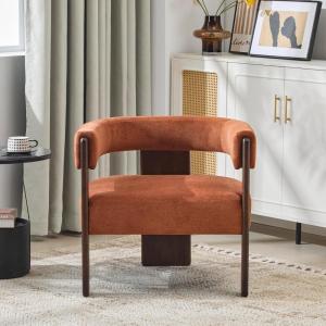 Christopher Knight Home Nettie Modern Accent Chair for Living Room, Velvet Fabric Single Lounge Sofa Chair with Wooden Frame, Comfy Reading Chair for Bedroom, Lounge Armchair with Cushion, Dark Brown(Burnt Orange)