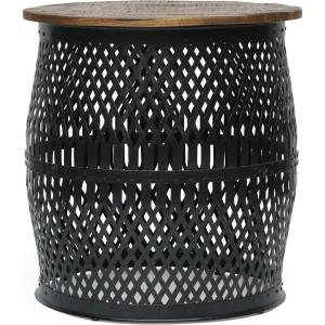 Christopher Knight Home Niver Handcrafted Lace Cut Side Table – Mango Wood and Iron – Natural/Black