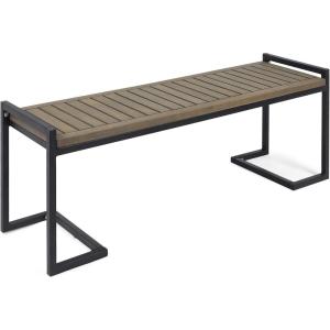 Christopher Knight Home Noel Outdoor Industrial Acacia Wood and Iron Bench, Gray, Grey Finish/Black Metal