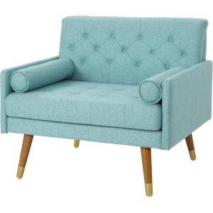 Christopher Knight Home Nour Fabric Mid-Century Modern Club Chair, Blue, Natural(Blue  Natural)