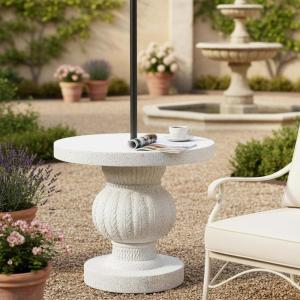 Christopher Knight Home Ogla 20.25” MGO Outdoor Patio Side Table Umbrella Base, Heavy Duty Patio Umbrella Stand Outdoor Base with Hand-Turn Tightening Knob, Small Patio Coffee Table, White Marble(White Marble/20.25”)
