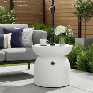 Christopher Knight Home Ogla 20.25” MGO Outdoor Patio Side Table Umbrella Base, Heavy Duty Patio Umbrella Stand Outdoor Base with Hand-Turn Tightening Knob, Small Patio Coffee Table, White Marble(White Marble/16”)