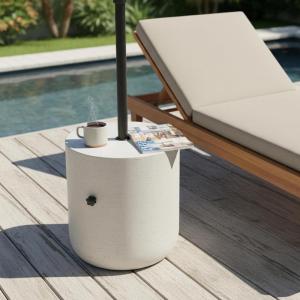 Christopher Knight Home Ogla 20.25” MGO Outdoor Patio Side Table Umbrella Base, Heavy Duty Patio Umbrella Stand Outdoor Base with Hand-Turn Tightening Knob, Small Patio Coffee Table, White Marble(Lime White/17.5”)