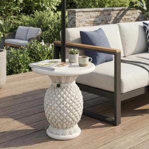 Christopher Knight Home Ogla 24” MGO Outdoor Patio Side Table Umbrella Base, Patio Umbrella Stand Outdoor Base with Hand-Turn Tightening Knob, Pineapple-Shaped Patio Coffee Table, Antique White