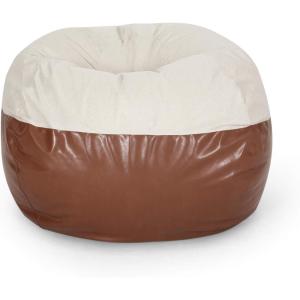 Christopher Knight Home Ohnstad 5 Foot Two Toned Bean Bag – Fabric and Faux Leather – Beige/Coffee Brown(Beige + Coffee Brown)