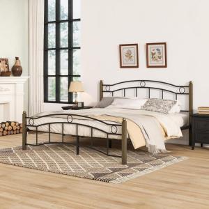 Christopher Knight Home Oner Sturdy Metal Full Size Platform Bed Frame with Wavy Headboard/Footboard, Full Size Bed Frame No Box Spring Needed, Iron Bed Support and Slats, Easy Assembly, Black+Gold(Black + Gold)