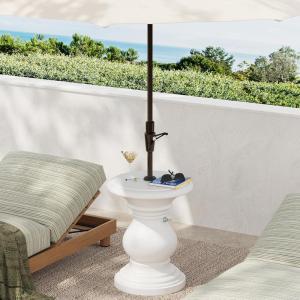 Christopher Knight Home Oriana MGO Outdoor Patio Side Table Umbrella Base, Heavy Duty Patio Umbrella Stand Outdoor Base with Hand-Turn Tightening Knob, Lounger Small Patio Coffee Table, Black(White)