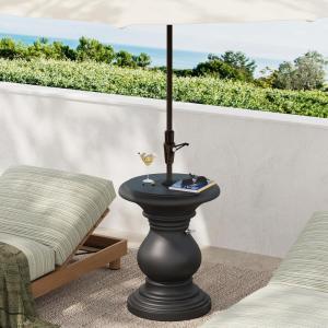 Christopher Knight Home Oriana MGO Outdoor Patio Side Table Umbrella Base, Heavy Duty Patio Umbrella Stand Outdoor Base with Hand-Turn Tightening Knob, Lounger Small Patio Coffee Table, Black(Black)