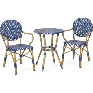 Christopher Knight Home Paul Bistro Set, Dark Teal + White + Bamboo