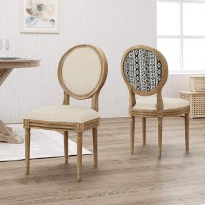 Christopher Knight Home Phinnaeus Polyester Beige Fabric Dining Chair (Set of 2), 2-Pcs Set(Beige + Black Print + Natural)