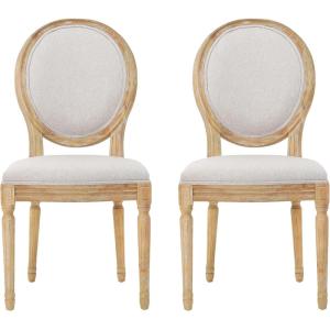 Christopher Knight Home Phinnaeus Polyester Beige Fabric Dining Chair (Set of 2), 2-Pcs Set(Beige)
