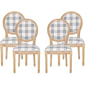 Christopher Knight Home Phinnaeus Polyester Beige Fabric Dining Chair (Set of 2), 2-Pcs Set(Dark Blue Plaid + Light Beige + Natural)