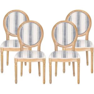Christopher Knight Home Phinnaeus Polyester Beige Fabric Dining Chair (Set of 2), 2-Pcs Set(Dark Blue Stripes + Light Beige + Natural)