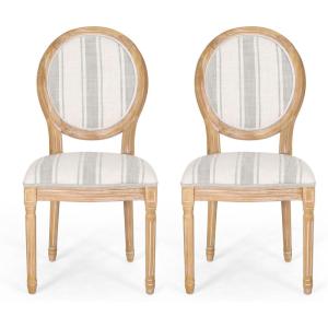 Christopher Knight Home Phinnaeus Polyester Beige Fabric Dining Chair (Set of 2), 2-Pcs Set(Grey Line + Natural)