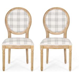 Christopher Knight Home Phinnaeus Polyester Beige Fabric Dining Chair (Set of 2), 2-Pcs Set(Grey Plaid + Natural)