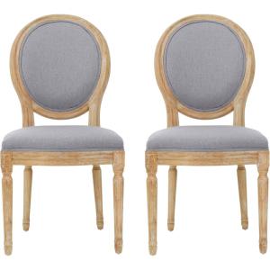 Christopher Knight Home Phinnaeus Polyester Beige Fabric Dining Chair (Set of 2), 2-Pcs Set(Light Grey)
