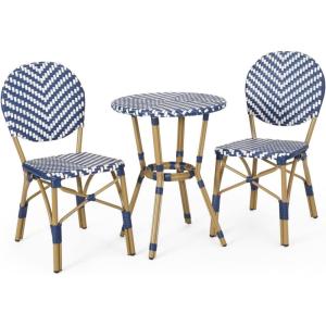 Christopher Knight Home Picardy Bistro Set, Navy Blue + White + Bamboo