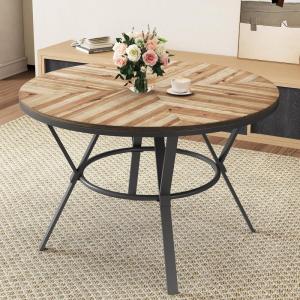Christopher Knight Home Quillson 46.85″ Round Dining Table, Birch Wood Finish Kitchen Table, Splayed Metal Legs, Dining Table for 4, Industrial Table for Dining Room Kitchen Home, Natural+Black