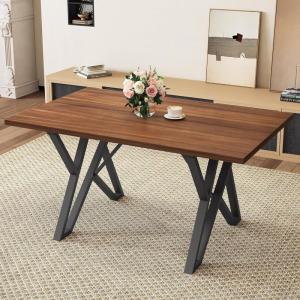 Christopher Knight Home Quillson 59.04″ Rectangular Dining Table, Walnut Finish Kitchen Table, Open X Metal Legs, Dining Table for 4, Industrial Table for Dining Room Kitchen Home, Walnut+Black