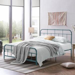 Christopher Knight Home Rando Metal Queen Bed Frame No Box Spring Needed, Sturdy Platform Bed Frame Queen Size with Curved Headboard/Footboard, Iron Bed Support and Slats, Easy Assembly, Blue(Blue)