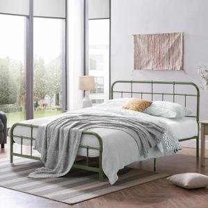 Christopher Knight Home Rando Metal Queen Bed Frame No Box Spring Needed, Sturdy Platform Bed Frame Queen Size with Curved Headboard/Footboard, Iron Bed Support and Slats, Easy Assembly, Blue(Green)