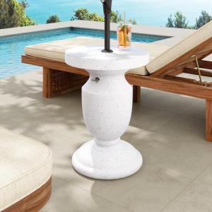 Christopher Knight Home Renata MGO Patio Umbrella Base, Outdoor Side Table, Patio Umbrella Stand Outdoor Base with Hand-Turn Tightening Knob, Small Coffee Table, No Need Assembly, Terrazzo White