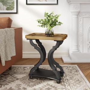 Christopher Knight Home Ronie French Country Wooden End Table with Bottom Shelf, Rectangular Living Room Side Table, Vintage Coffee Table with Hourglass Design, Natural+Black
