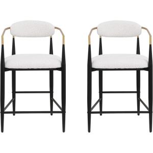 Christopher Knight Home Set of 2 Boucle Fabric Upholstered Counter Height Bar Stools,Modern Kitchen Island Armchair, Footrest,Metal Frame Dining Room Accent Chair, Soft Padded Seat,Beige+Black+Gold