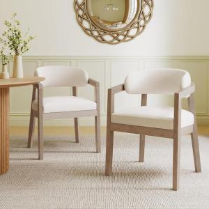 Christopher Knight Home Set of 2 Lanford Fabric Upholstered Dining Chairs, Curved Backrest Kitchen Side Chair, Soft Padded Seat&Back Cushion, Solid Wood Armchair, Ergonomic Extra Seat,Beige+Light Ash(Beige+light Ash)