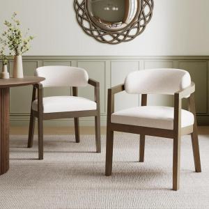 Christopher Knight Home Set of 2 Lanford Fabric Upholstered Dining Chairs, Curved Backrest Kitchen Side Chair, Soft Padded Seat&Back Cushion, Solid Wood Armchair, Ergonomic Extra Seat,Beige+Light Ash(Beige+walnut)