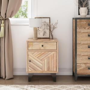 Christopher Knight Home Shinon Mango Wood Nightstand with 1 Drawer, End Table/Sofa/Bed Side Table/Storage Cabinet, Bedroom Decoration/Organizer, Storage Space with Carved Lines on Door, Natural Finish(Natural carved Lines)