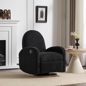 Christopher Knight Home Sidney Fabric Upholstered 360° Swivel Chair, Boucle Push-Back Recliner, Solid Wood Glider Recliner with Rotation, Living Room Single Lounge Sofa, Almond Beige(Black)