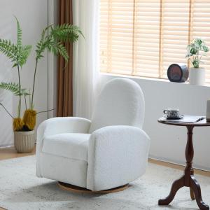 Christopher Knight Home Sidney Fabric Upholstered 360° Swivel Chair, Boucle Push-Back Recliner, Solid Wood Glider Recliner with Rotation, Living Room Single Lounge Sofa, Almond Beige(White)