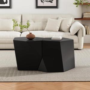 Christopher Knight Home Skyles Coffee Table Set of 2, Geometric Lightweight Concrete Patio End Table, Contemporary Home Decor, Flexible Indoor Outdoor Coffee Tables, No Assembly Required, White(Black)