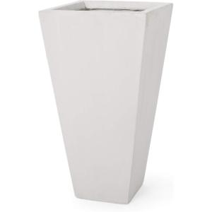 Christopher Knight Home Spike Outdoor Modern Medium Cast Stone Planter, White(White)