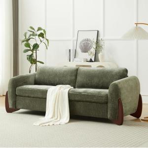 Christopher Knight Home Taki 89 Inches Sofa Couch, Cozy Chenille Upholstered 3-Seater Sofa, Wood Frame Couches, Comfy Home Sofa Living Room and Office, Lounge Seating with Armrests, Black(Olive Green)