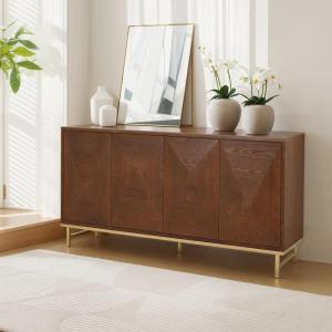 Christopher Knight Home Tensie Wooden Sideboard Cabinet, Large Sideboard Buffet Cabinet, Living Room Accent Storage Cabinet with Adjustable Shelves, Kitchen Cabinet Organizer for Coffee Bar, Brown(Brown)