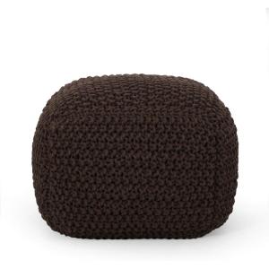 Christopher Knight Home Teresa Knitted Cotton Square Pouf, Light Grey(Brown)