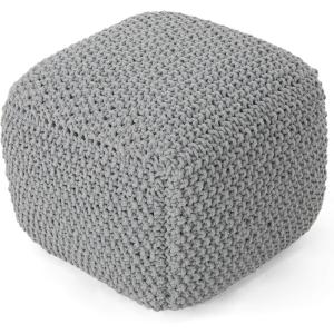 Christopher Knight Home Teresa Knitted Cotton Square Pouf, Light Grey(Light Grey)