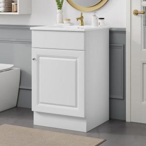 Christopher Knight Home Vanes Wood Frame 20″ Bathroom Vanity with Ceramic Sink, Cabinet with Soft-Closing Door Shelf and Adjustable Shelf, Open Back, Metal Hardware, Storage/Organizer, Green(White)