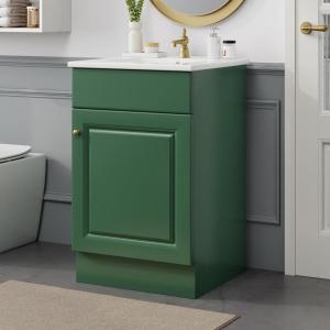 Christopher Knight Home Vanes Wood Frame 20″ Bathroom Vanity with Ceramic Sink, Cabinet with Soft-Closing Door Shelf and Adjustable Shelf, Open Back, Metal Hardware, Storage/Organizer, Green(Green)