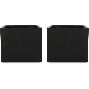 Christopher Knight Home Vanessa Outdoor Modern Large Cast Stone Square Planters (Set of 2), White(Black)