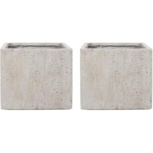 Christopher Knight Home Vanessa Outdoor Modern Large Cast Stone Square Planters (Set of 2), White(White)