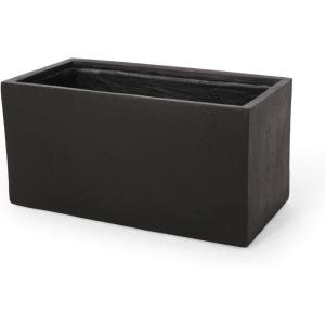 Christopher Knight Home Vanessa Outdoor Modern Medium Cast Stone Rectangular Planter, Black, 15.75 D x 31.25 W x 16.00 H(Black)