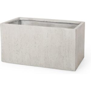 Christopher Knight Home Vanessa Outdoor Modern Medium Cast Stone Rectangular Planter, Black, 15.75 D x 31.25 W x 16.00 H(White)