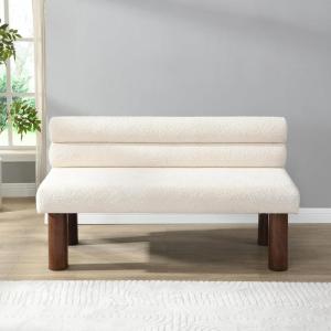 Christopher Knight Home Wally Boucle Upholstered Dining Bench, Modern Large Dining Room Chair, Entryway Ottoman Bench, Bedroom End of Bed Seating, Armless Desing and Wooden Frame, Light Gray+Natural(Milky White+brown)