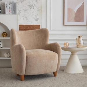 Christopher Knight Home Wingback Accent Chair, Fabric Club Chair, Upholstered Armchair, Curved Backrest Single Sofa, Soft Cushion Seating, Lounge Seat for Living Room Reading Home Rest, Off White(Camel)