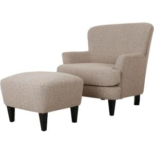 Christopher Knight Home Winnie Accent Chair and Ottoman Set, Living Room/Bedroom Wooden Comfy Reading Chair with Footrest Stool, Boucle Upholstered Wingback Single Sofa, Brown(Warm Stone Gray+matte Black)